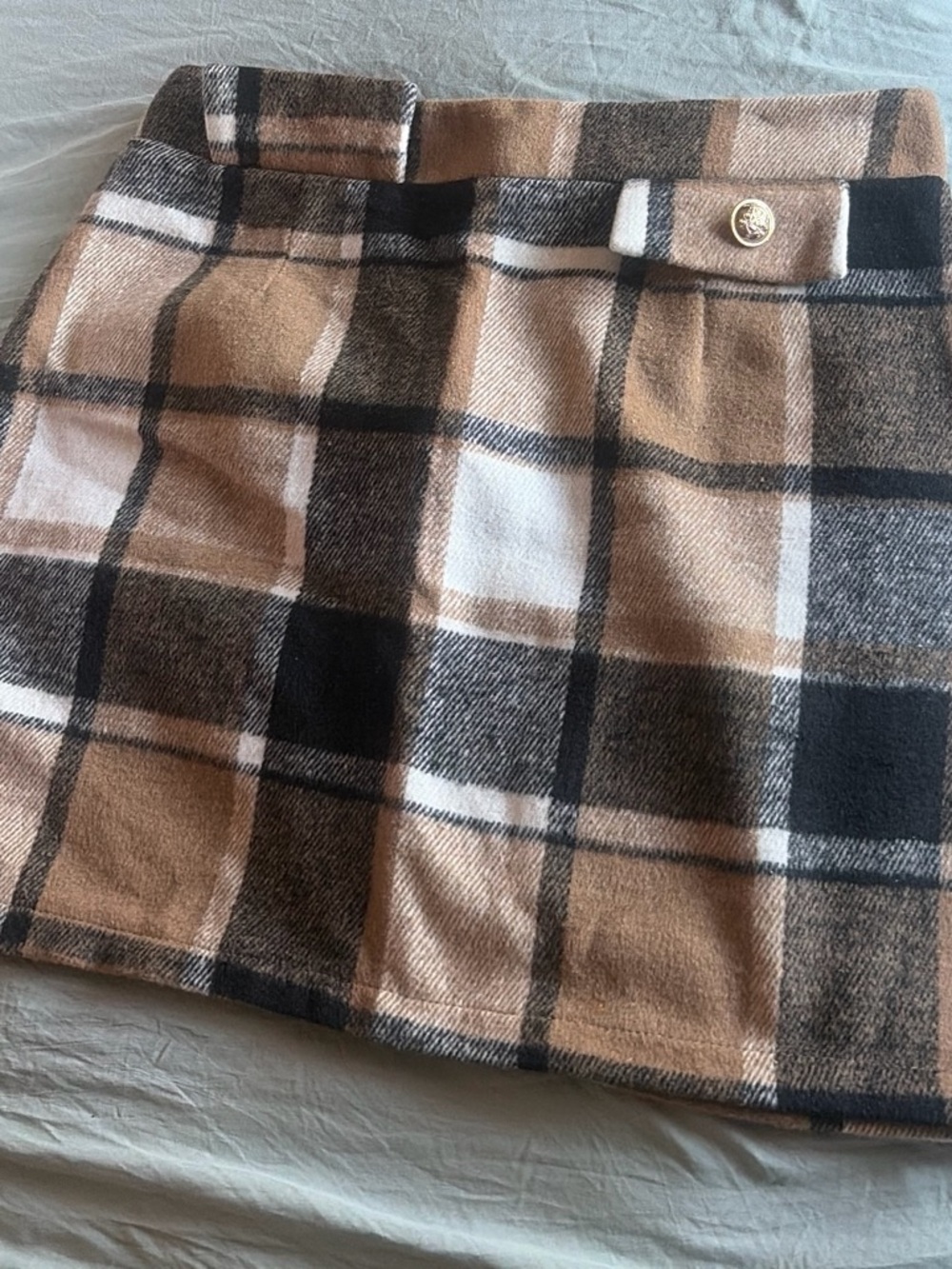 Plaid Mini Skirt in Tan and Black